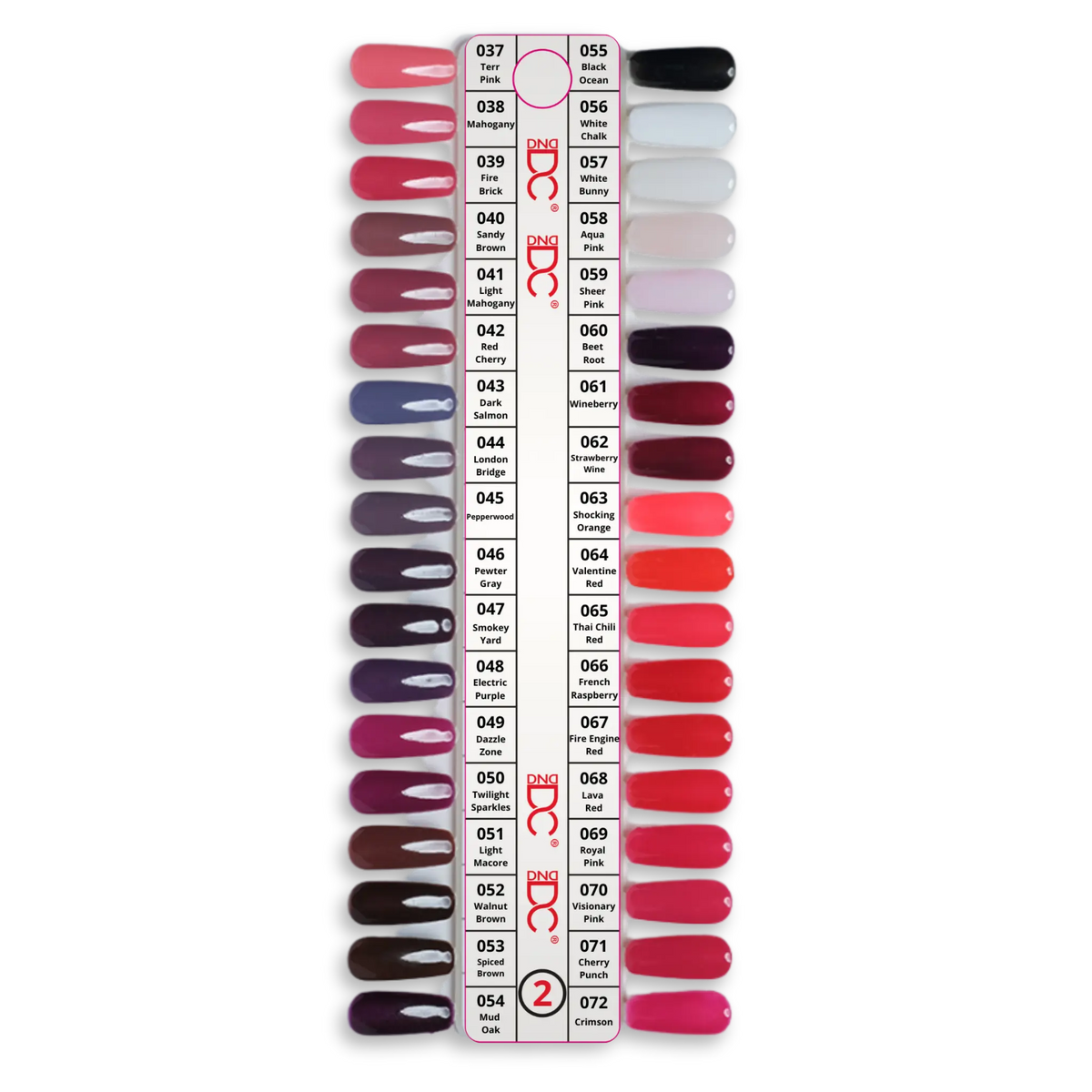 DC Duo colour swatch reference card, page 2, paired gel/lacquer colour chips