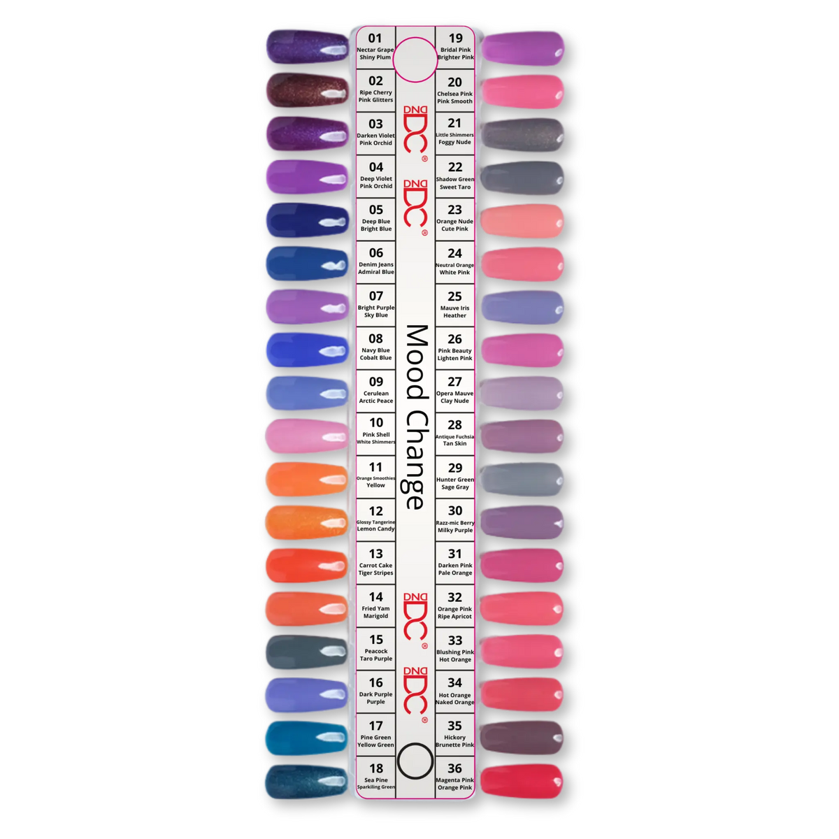 DC Mood Change colour swatch reference card, paired colour-shift chips
