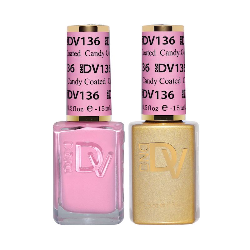 DND #136 Candy Coated gel and lacquer duo bottles in pink