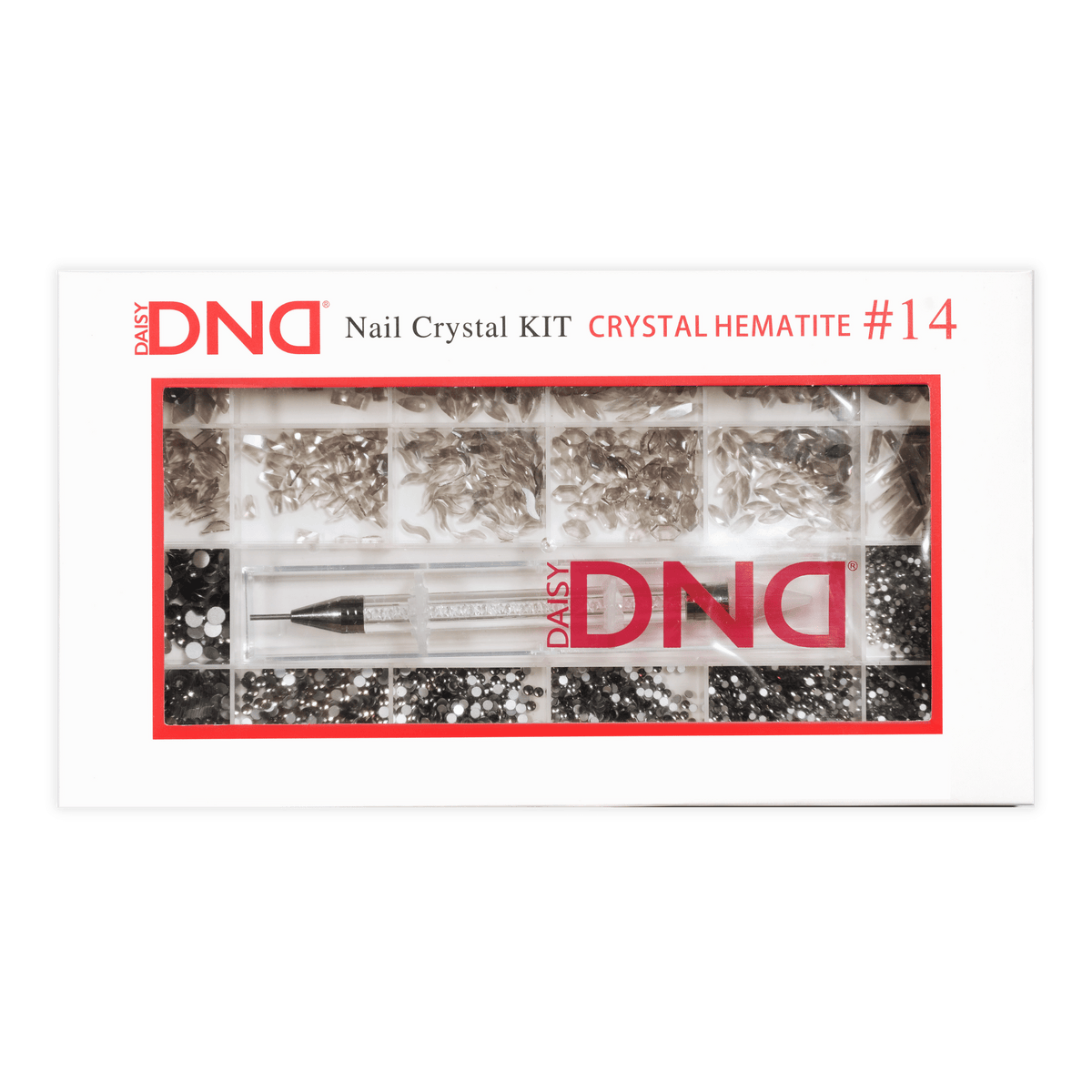 DND Crystal Kit 14 packaging box, red with rhinestone kit contents shown