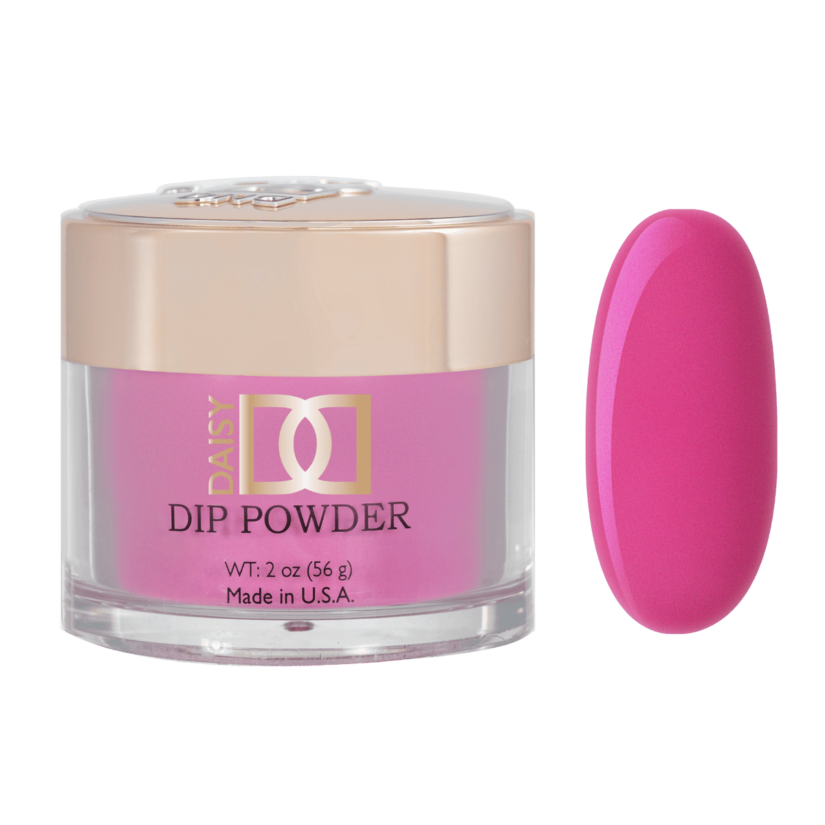 DND Daisy Dip Powder jar with bright pink powder and matching color swatch
