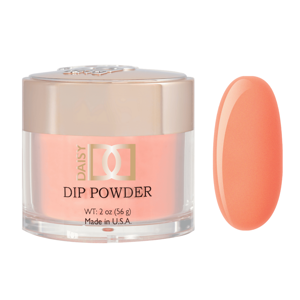 DND Daisy Dip Powder jar with pale coral-peach powder and matching color swatch