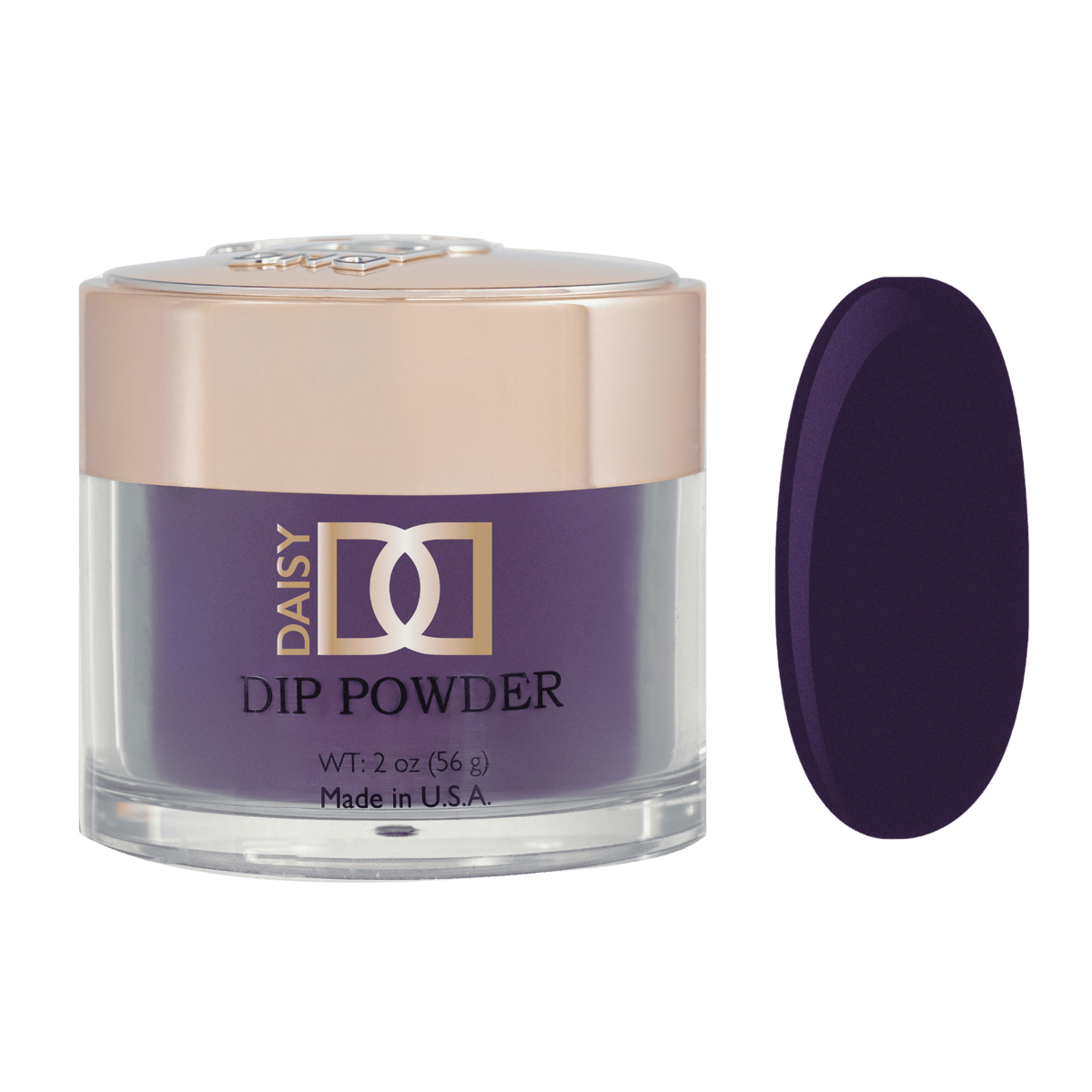 DND Daisy Dip Powder jar with dark purple powder and matching color swatch