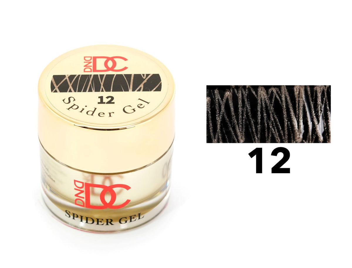 DND DC Spider Gel #12 jar with gold-bronze shimmer thread swatch