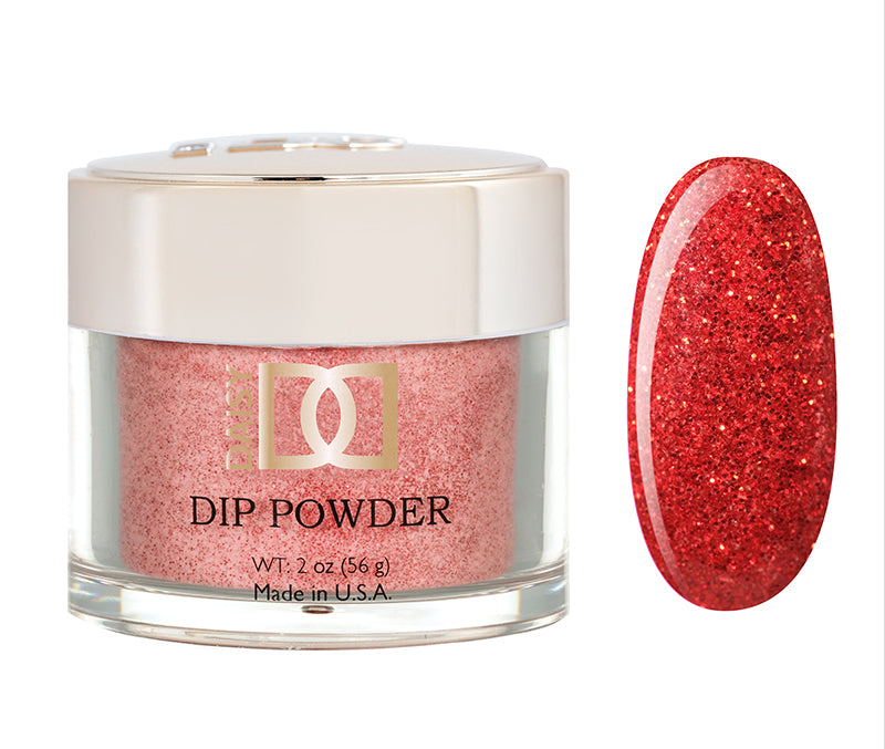 DND Dap Dip Powder #402 jar with red glitter powder and color chip