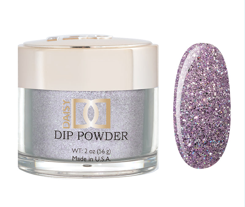 DND Dap Dip Powder #404 jar with lavender glitter powder and color chip