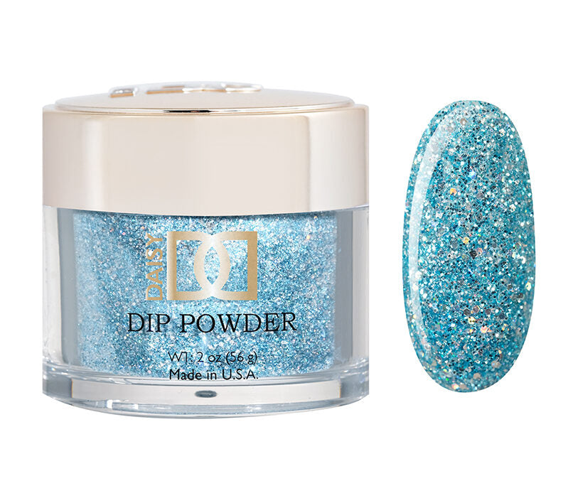 DND Dap Dip Powder #406 jar with teal glitter powder and color chip