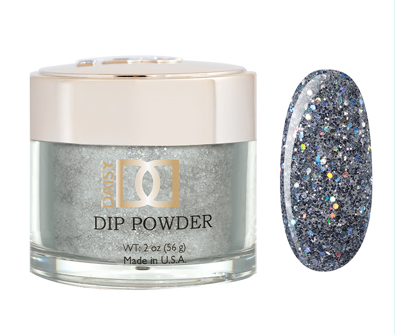 DND Dap Dip Powder #407 jar with silver glitter powder and color chip