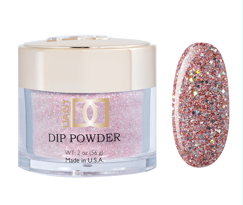 DND Dap Dip Powder #408 jar with pink glitter powder and color chip
