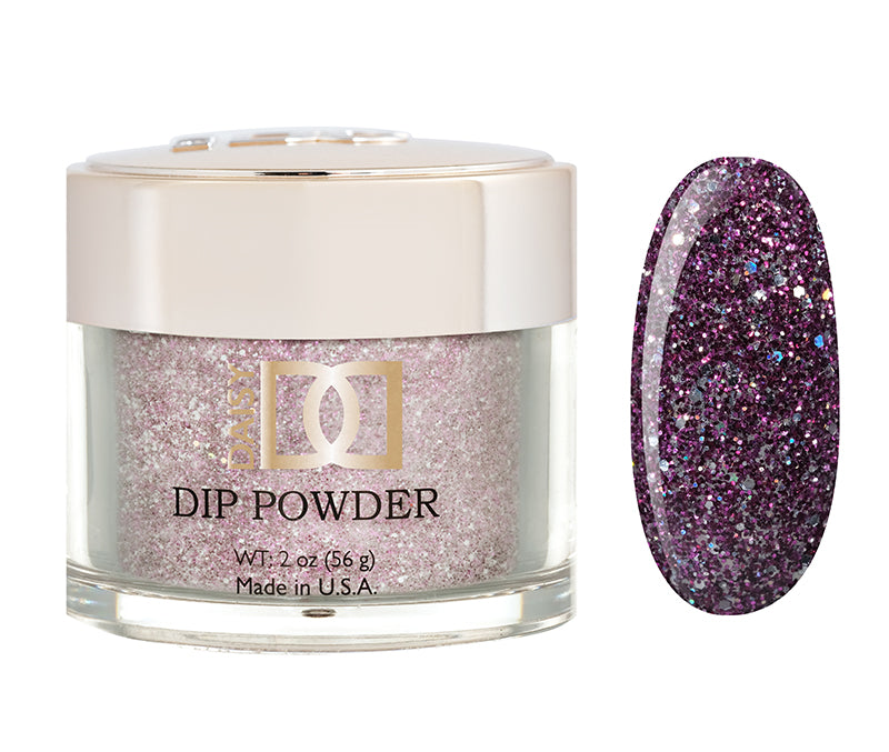 DND Dap Dip Powder #409 jar with plum maroon glitter powder and color chip