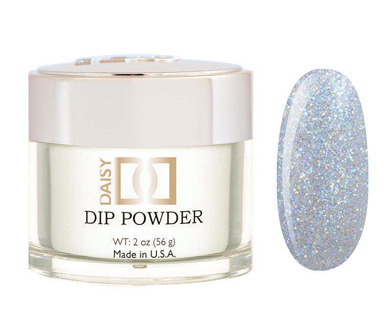 DND Dap Dip Powder #443 jar with pale silver glitter powder and color chip