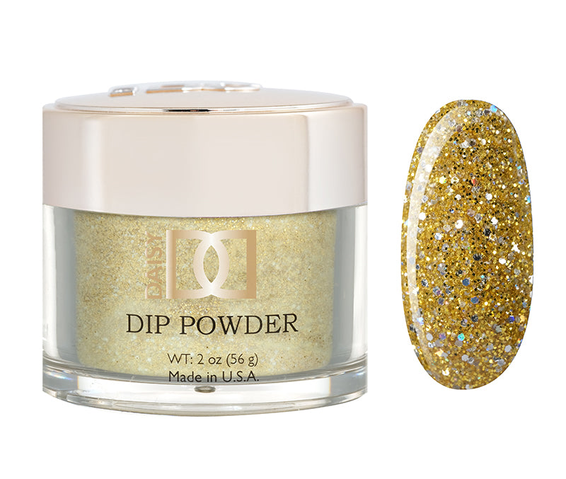 DND Dap Dip Powder #465 jar with gold champagne glitter powder and color chip
