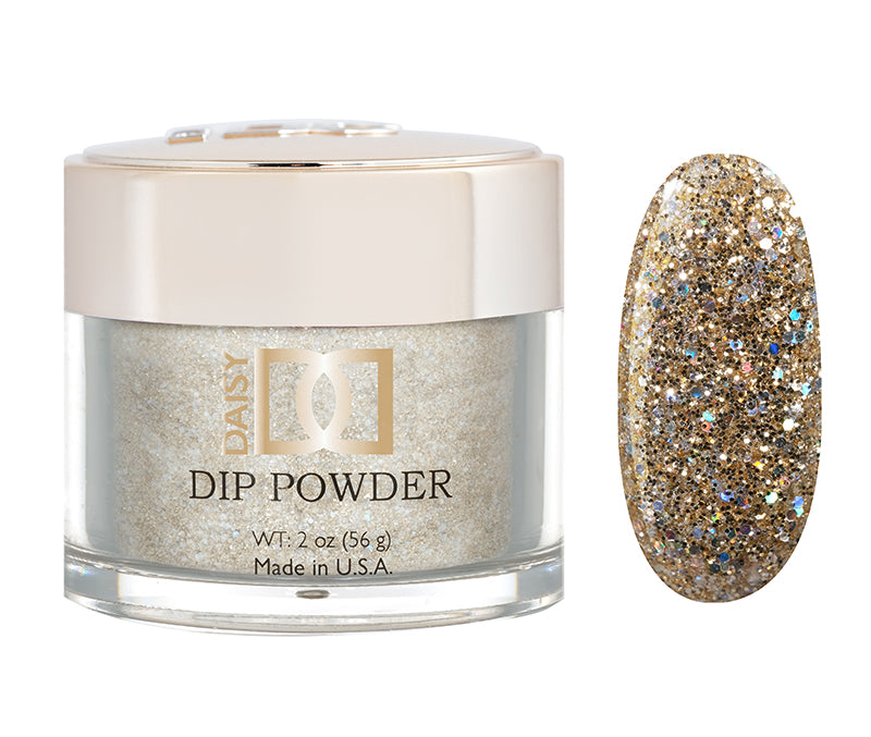 DND Dap Dip Powder #467 jar with gold champagne glitter powder and color chip