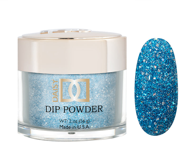 DND Dap Dip Powder #468 jar with blue glitter powder and color chip
