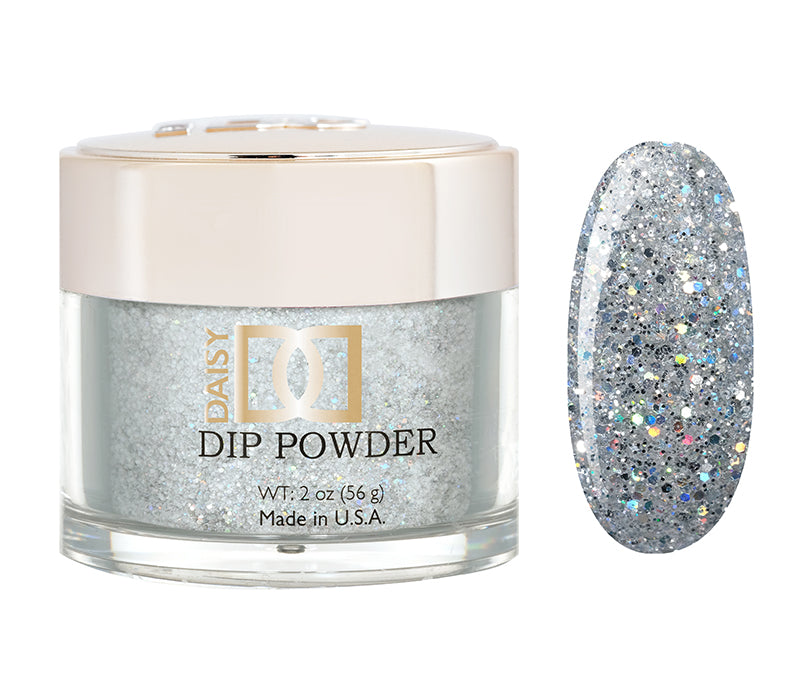 DND Dap Dip Powder #469 jar with silver gray glitter powder and color chip