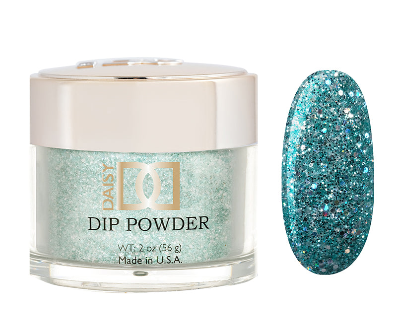 DND Dap Dip Powder #471 jar with teal mint glitter powder and color chip