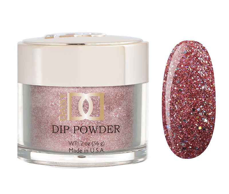 DND Dap Dip Powder #472 jar with mauve pink glitter powder and color chip