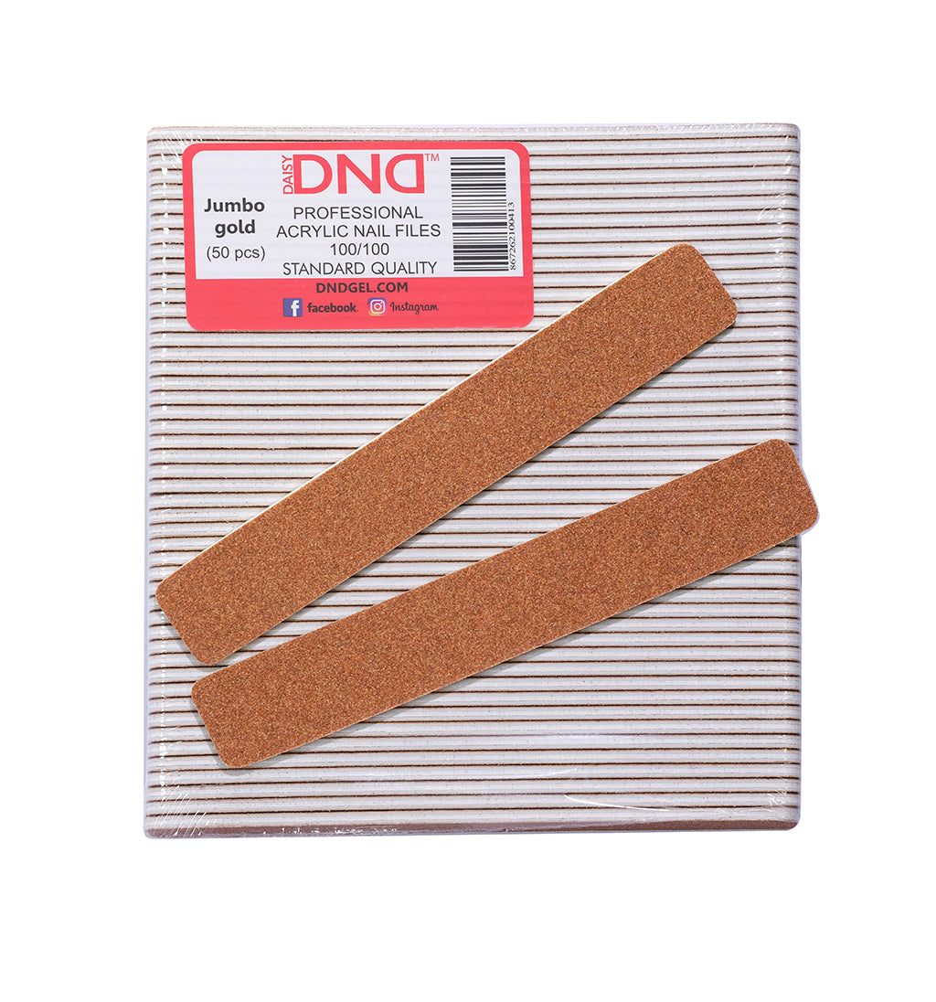 DND Jumbo Gold professional acrylic nail files, 100/100 grit, package of 50