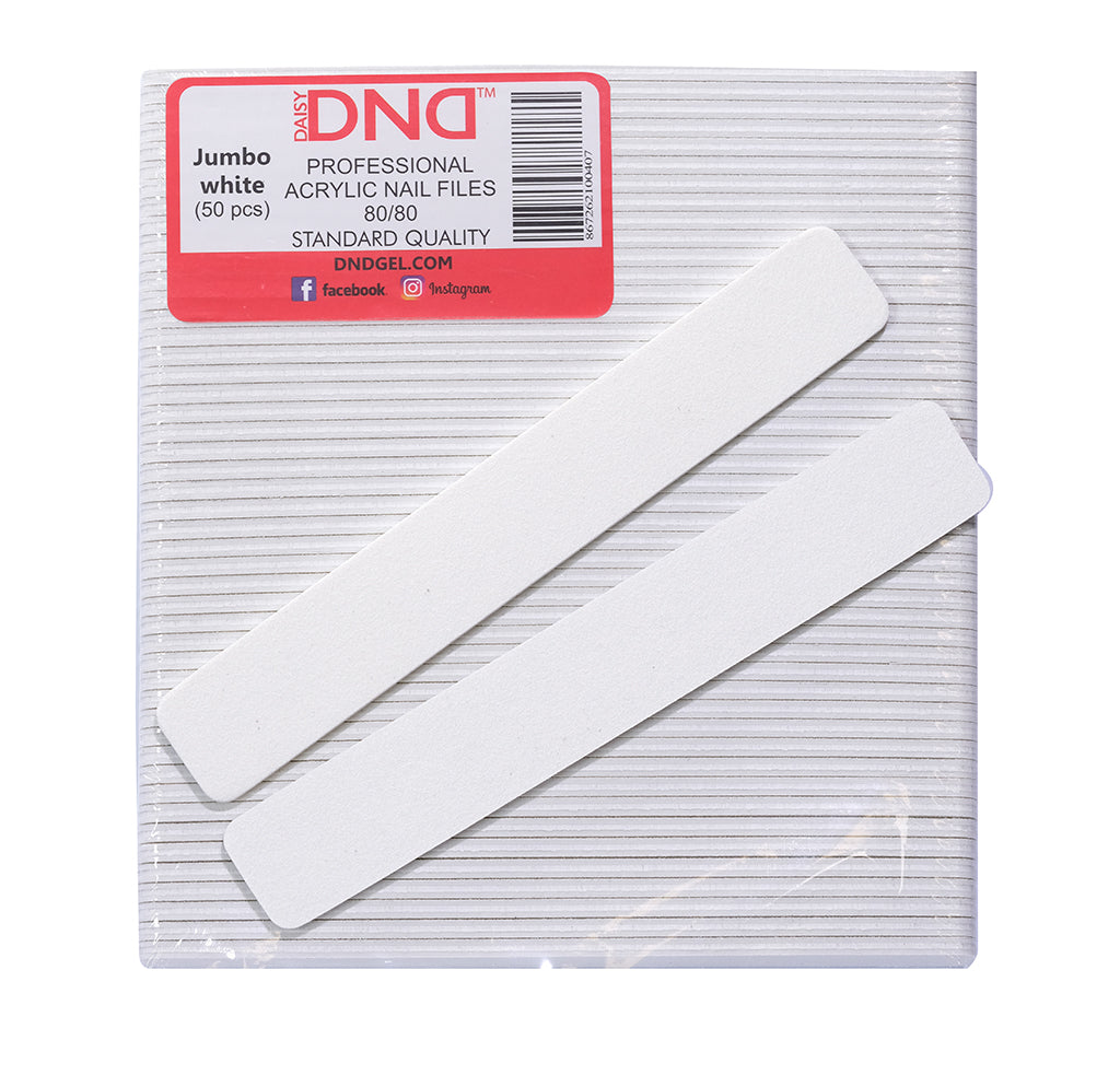 DND Jumbo White professional acrylic nail files, 80/80 grit, package of 50