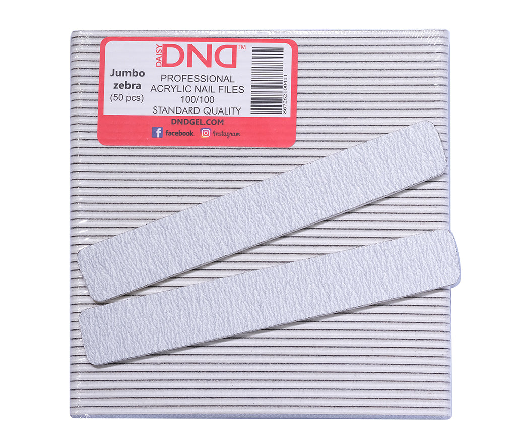 DND Jumbo Zebra professional acrylic nail files, 100/100 grit, package of 50