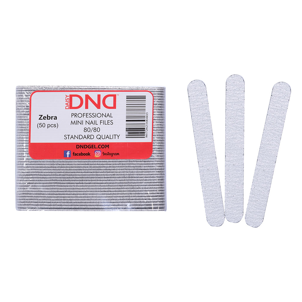 DND Mini Zebra professional nail files, 80/80 grit, standard quality, package of 50