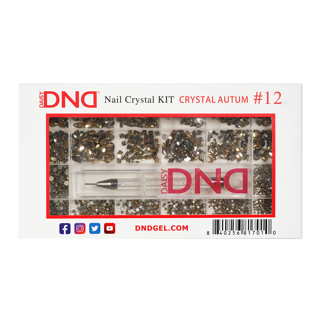 DND Nail Crystal Kit Crystal Autumn #12 box, showing assorted rhinestones and a crystal picker