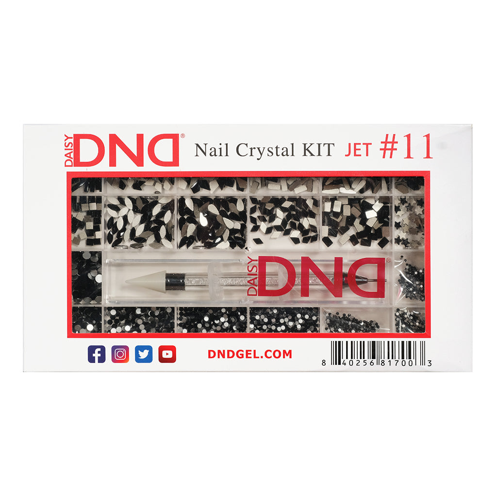 DND Nail Crystal Kit Jet #11 box, showing assorted rhinestones and a crystal picker