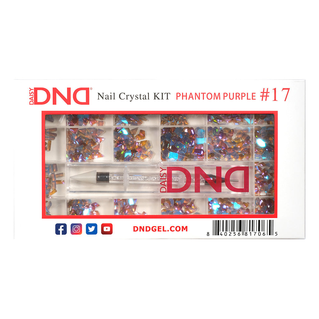 DND Nail Crystal Kit Phantom Purple #17 box, showing assorted rhinestones and a crystal picker