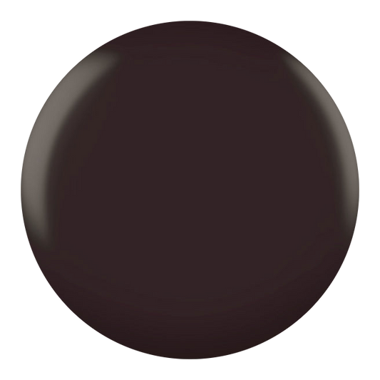 Dot swatch of DND #047 Smokey Yard gel polish in deep blackish-brown