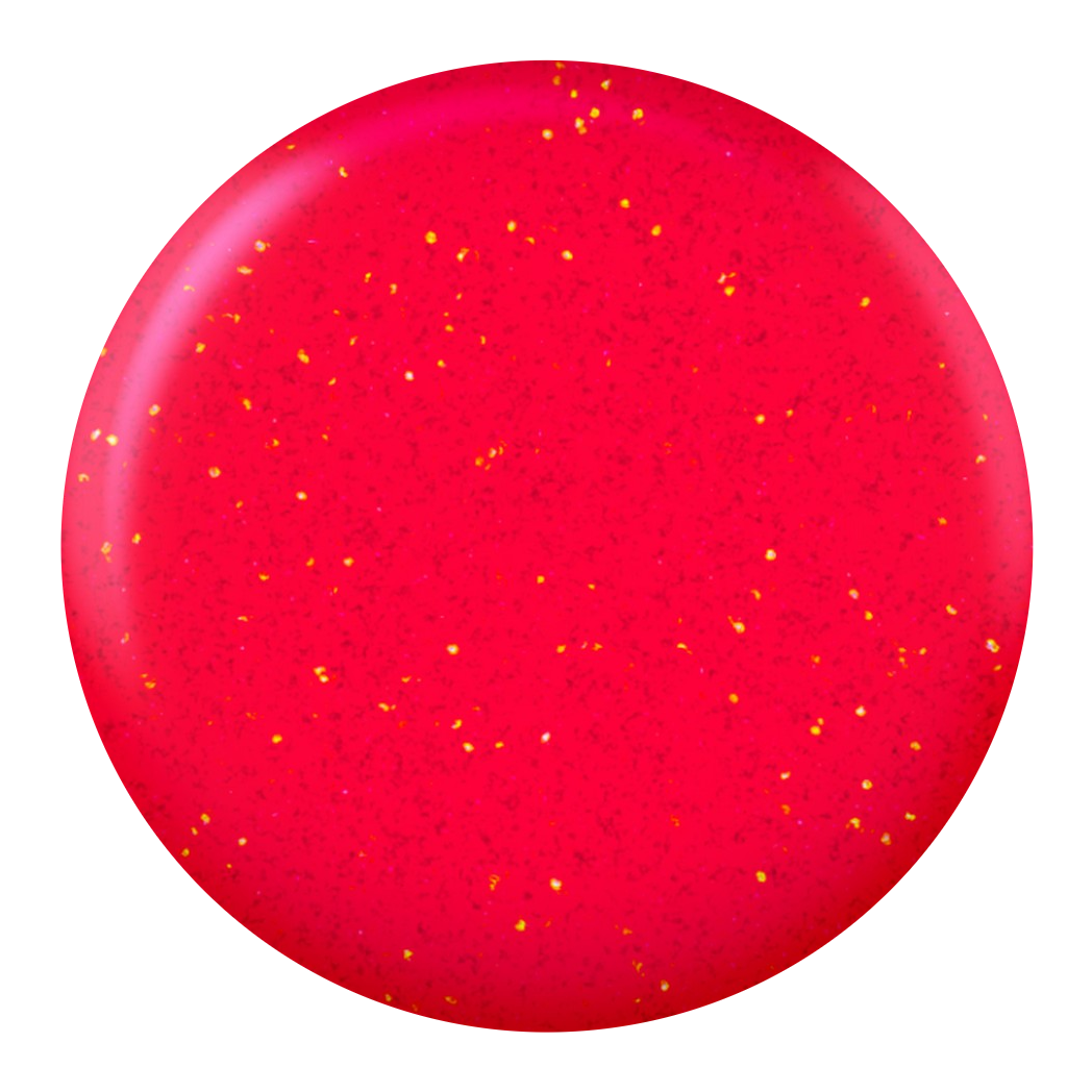 Dot swatch of DC #223 Razzmatazz gel polish in pink red glitter