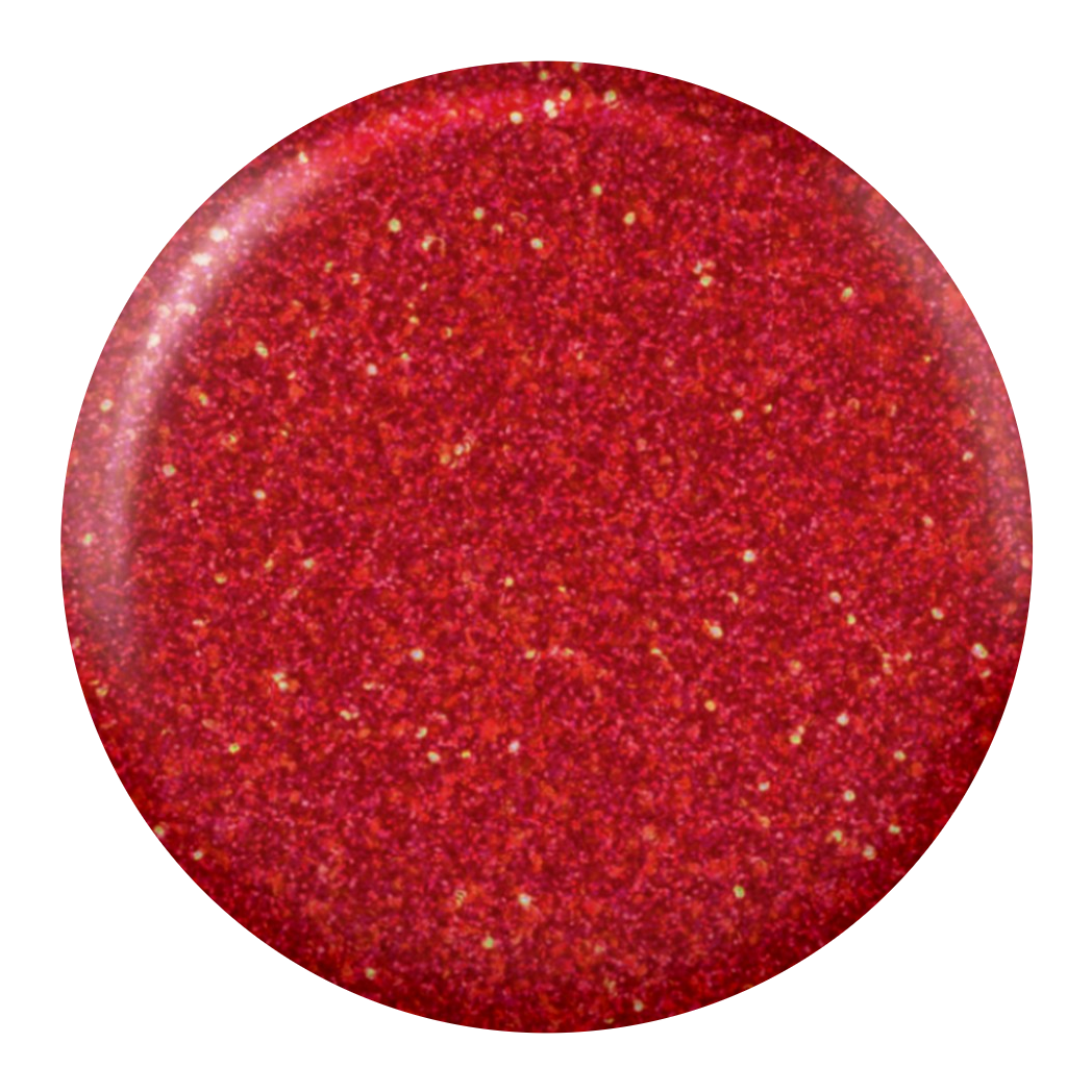 Dot swatch of DC #227 Deep Red gel polish in red glitter