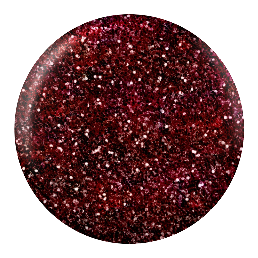 Dot swatch of DC #228 Rouge gel polish in dark maroon glitter