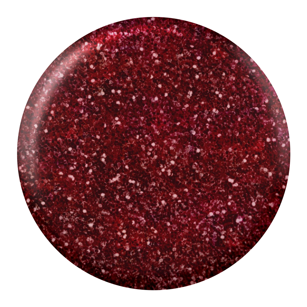 Dot swatch of DC #229 Claret gel polish in dark maroon glitter