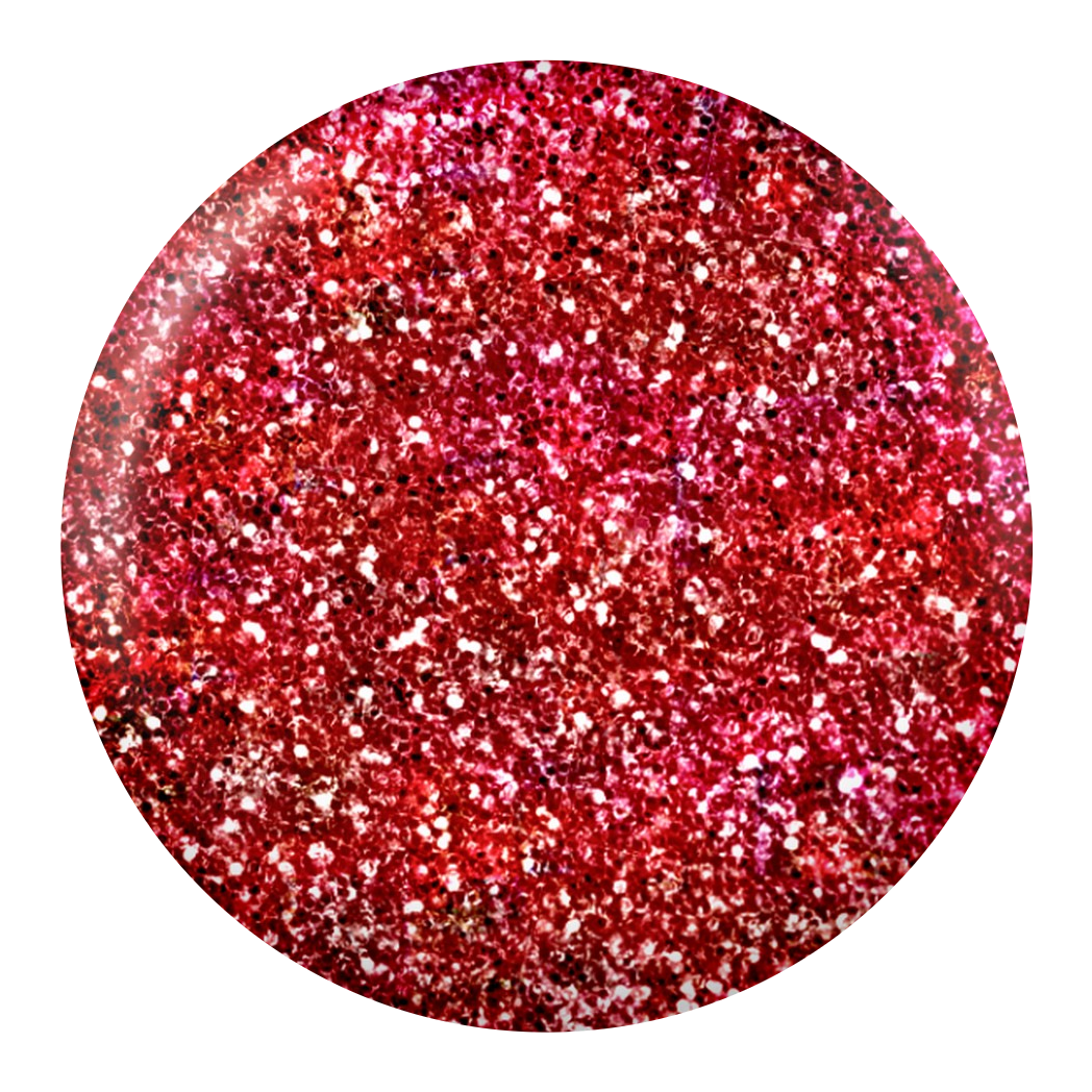 Dot swatch of DC #230 Red Sparkle gel polish in red glitter