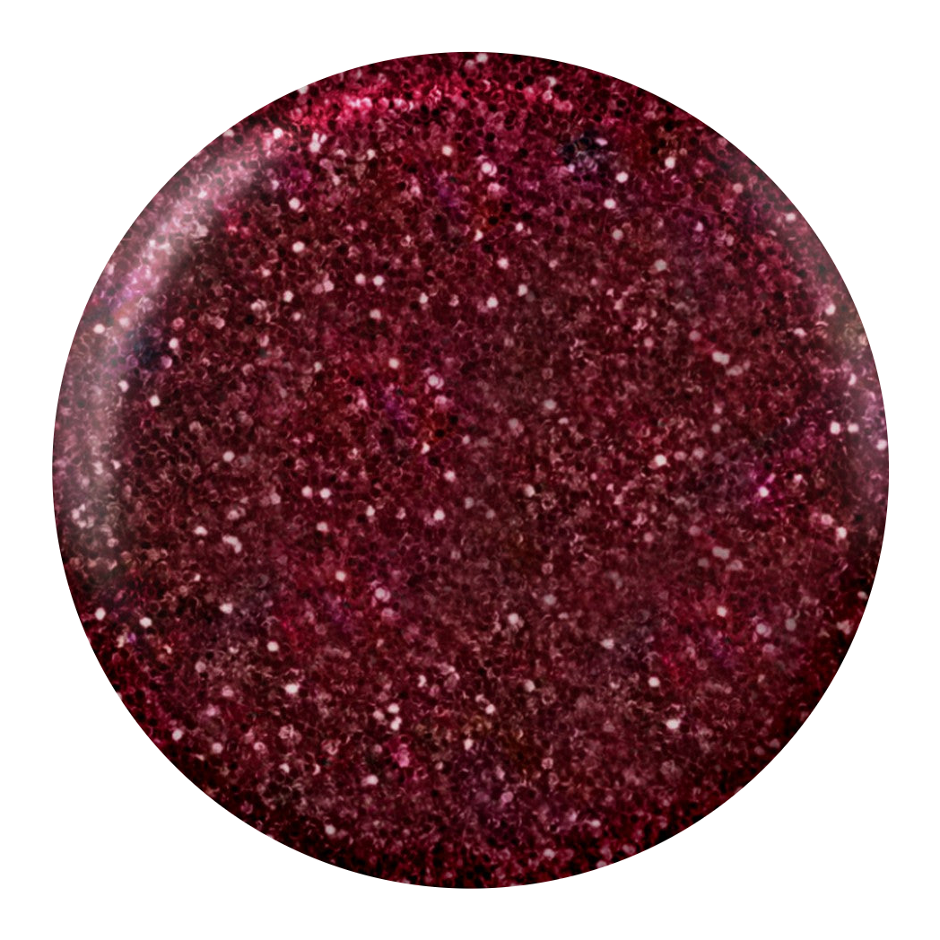 Dot swatch of DC #231 Bordeaux gel polish in dark maroon glitter