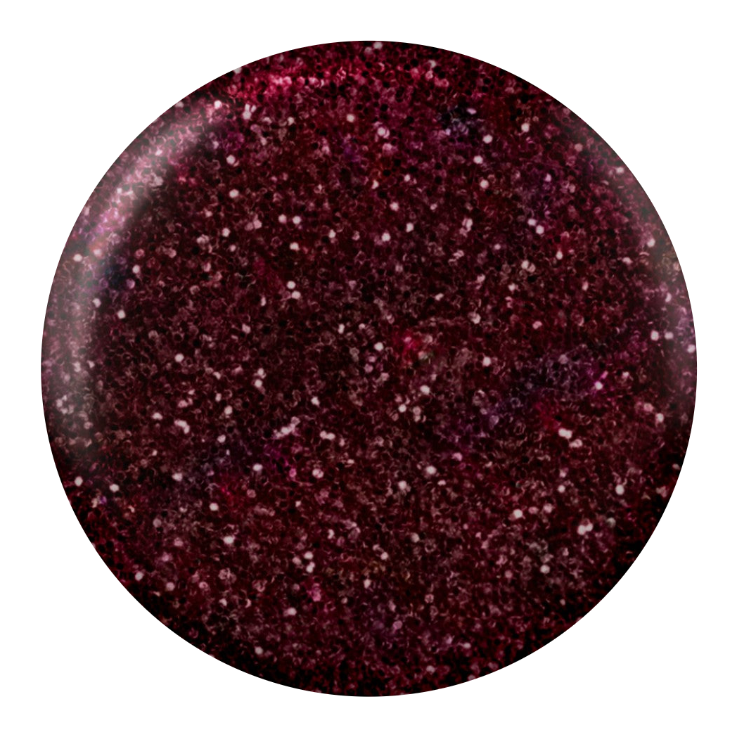 Dot swatch of DC #235 Mulberry gel polish in dark maroon glitter