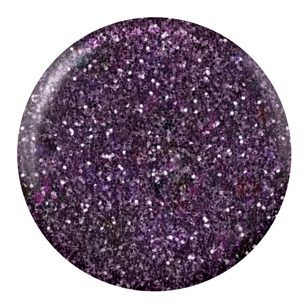 Dot swatch of DC #236 Muted Purple gel polish in dark purple glitter