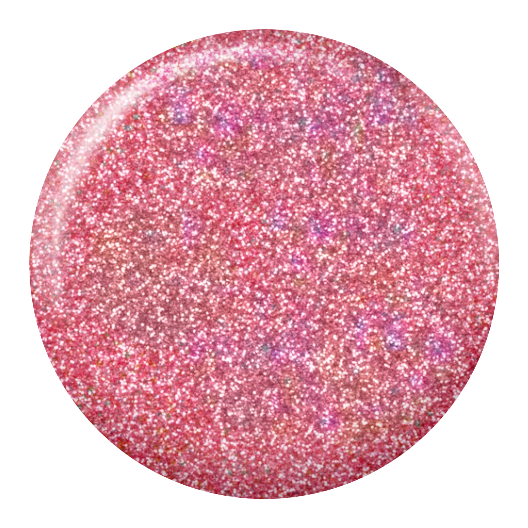 Dot swatch of DC #241 Light Salmon gel polish in salmon pink glitter