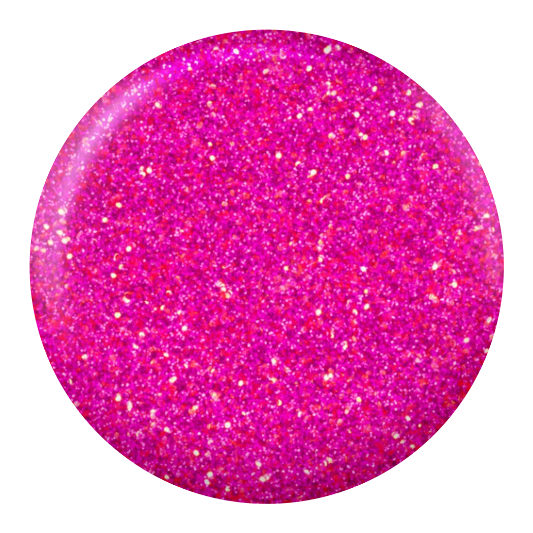 Dot swatch of DC #244 Red Violet gel polish in magenta pink glitter