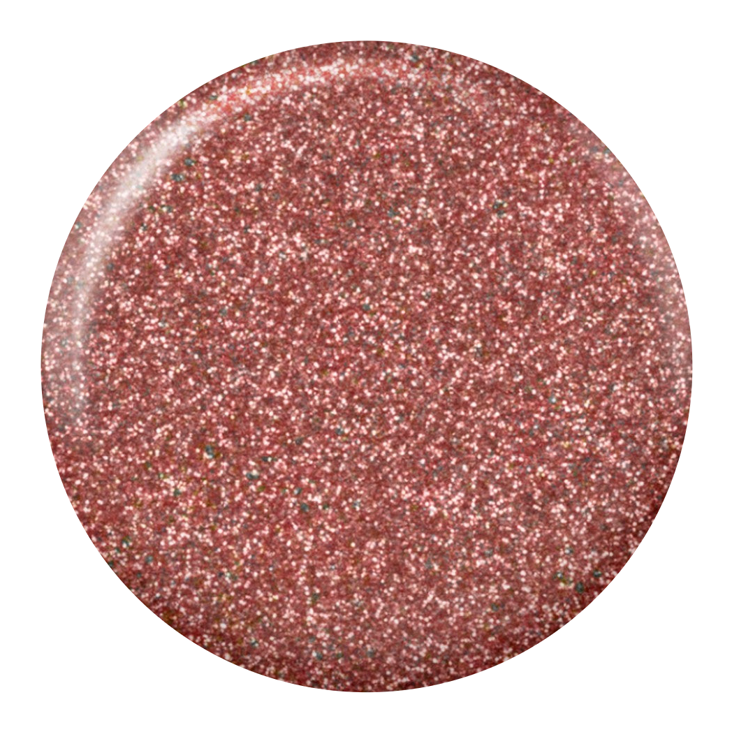 Dot swatch of DC #247 Copper gel polish in rose gold glitter