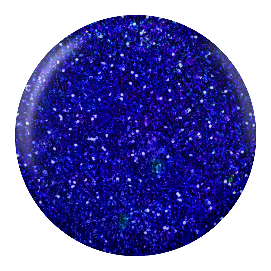 Dot swatch of DC #249 Ocean gel polish in blue glitter