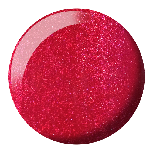 Dot swatch of DND #775 Boo'd Up gel polish in glittery raspberry pink-red
