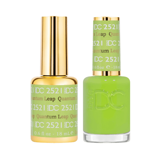 DND DC #2521 'Quantum Leap' gel and lacquer duo bottles in bright lime green