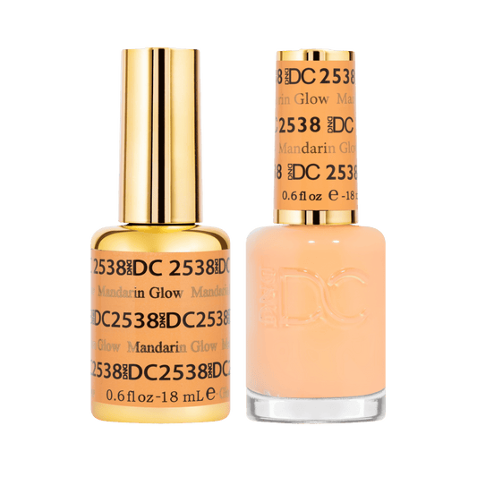 DC #2538 Mandarin Glow gel and lacquer duo bottles in pale peachy-orange