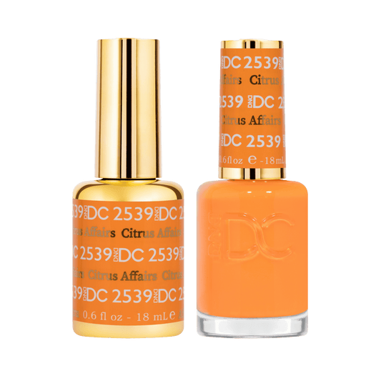DC #2539 Citrus Affairs gel and lacquer duo bottles in bright orange