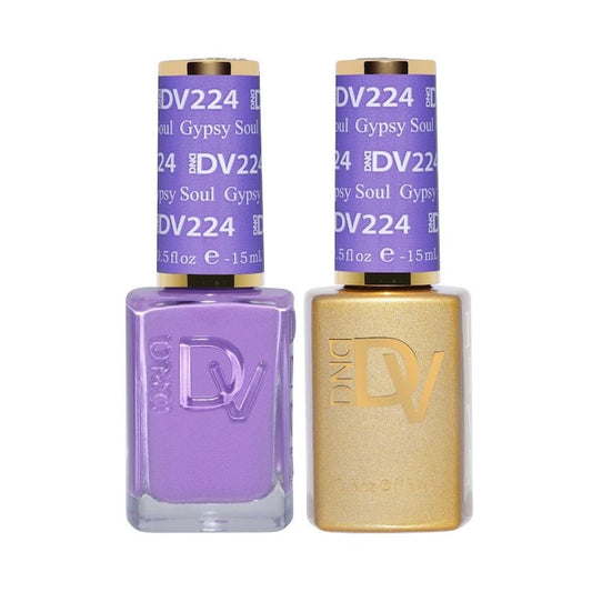 DND #224 Gypsy Soul gel and lacquer duo bottles in periwinkle purple