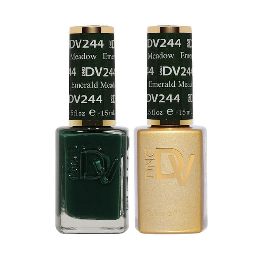 DND DIVA #244 Emerald Meadow gel polish and lacquer duo bottles in teal green