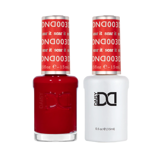 DND #002 gel and lacquer duo bottles in red