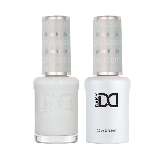 DND #005 gel and lacquer duo bottles in white