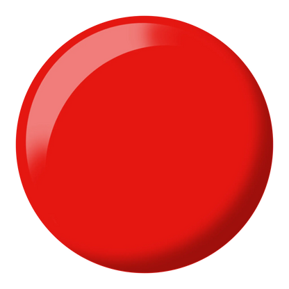 Round bright red nail polish color swatch, DND Scorching #006